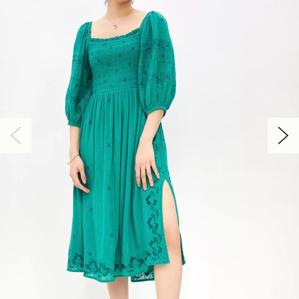 Anthropologie Embroidered Green Dress